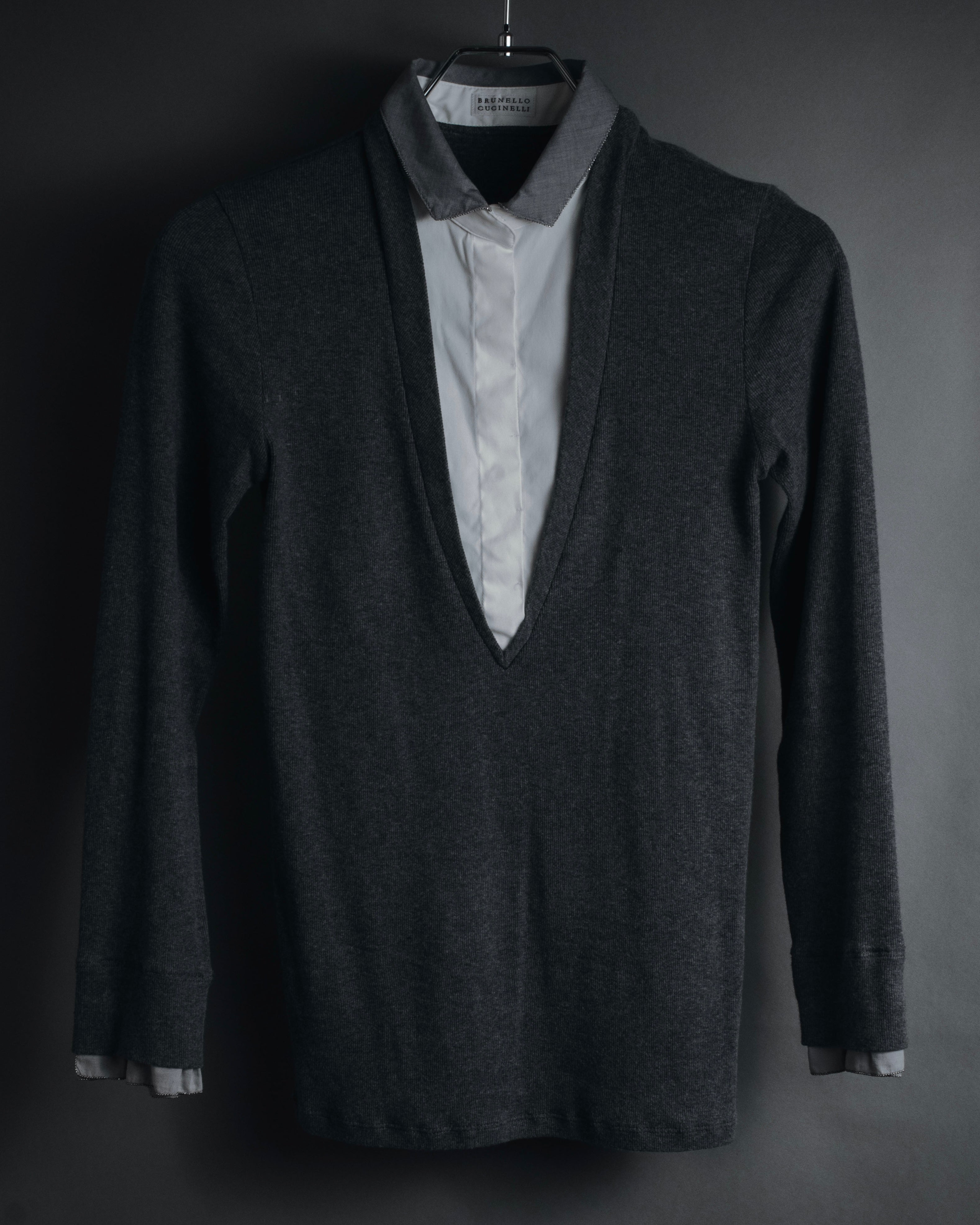 "BRUNELLO CUCINELLI" Layered illusion v-neck knit top