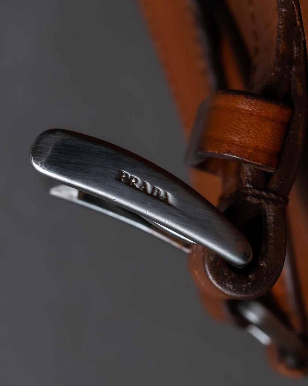 "PRADA" Belt flap detail rounded boston leather bag