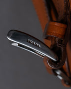 "PRADA" Belt flap detail rounded boston leather bag