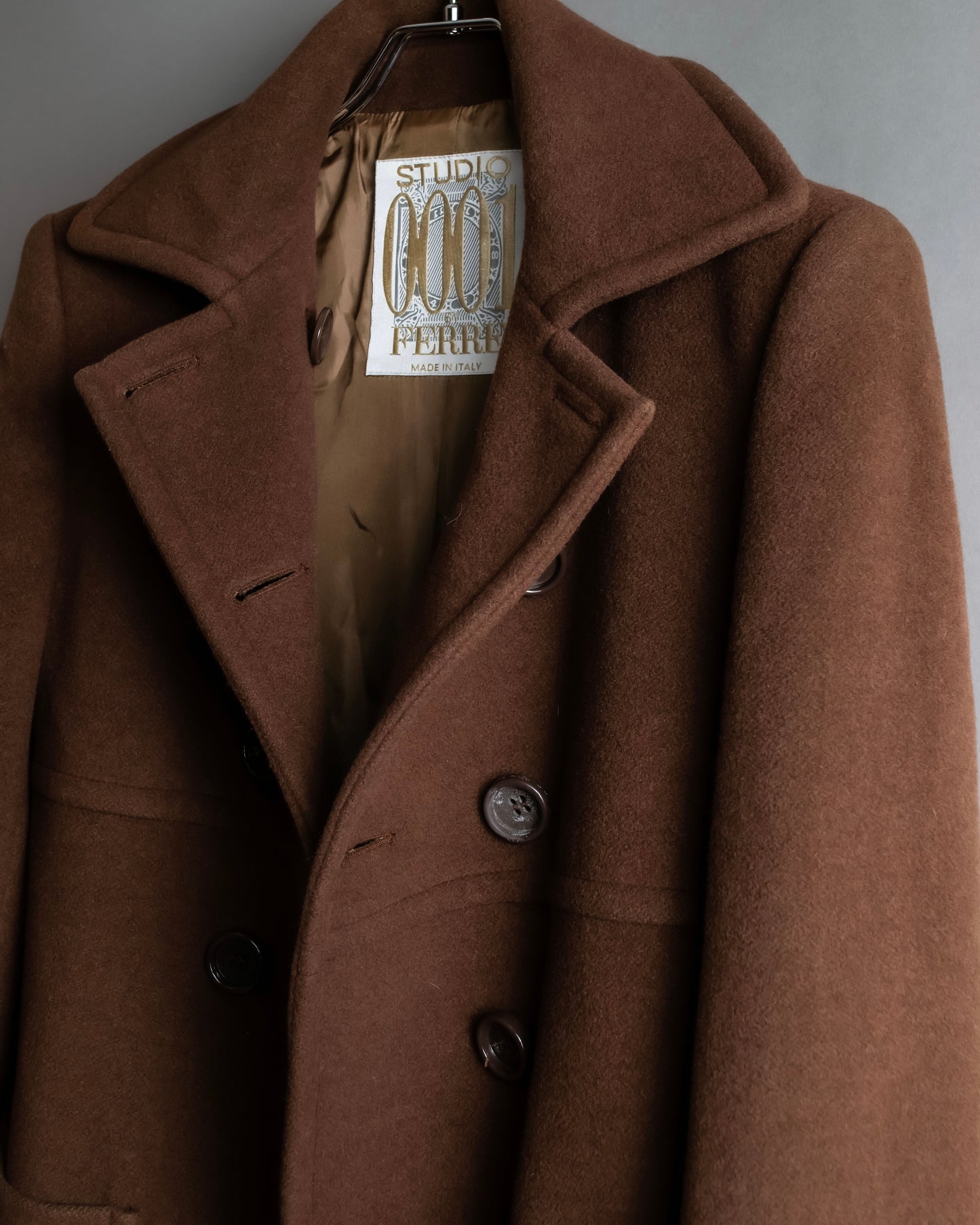 "STUDIO 0001 BY FERRE" Double breasted oversized wool blend chesterfield coat