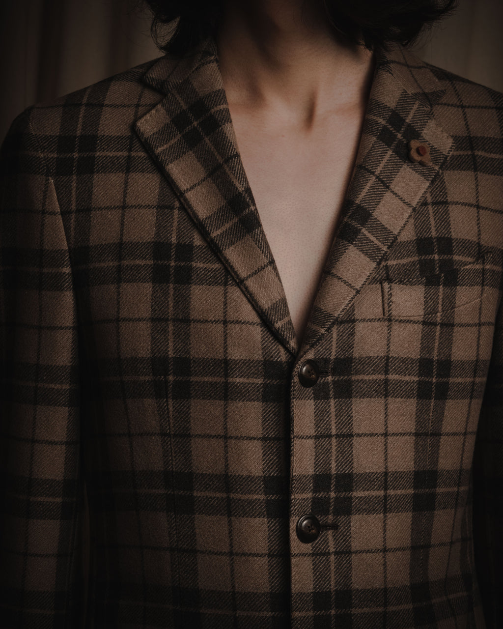 "LARDINI" Checked three-button soft-shoulder tailored jacket