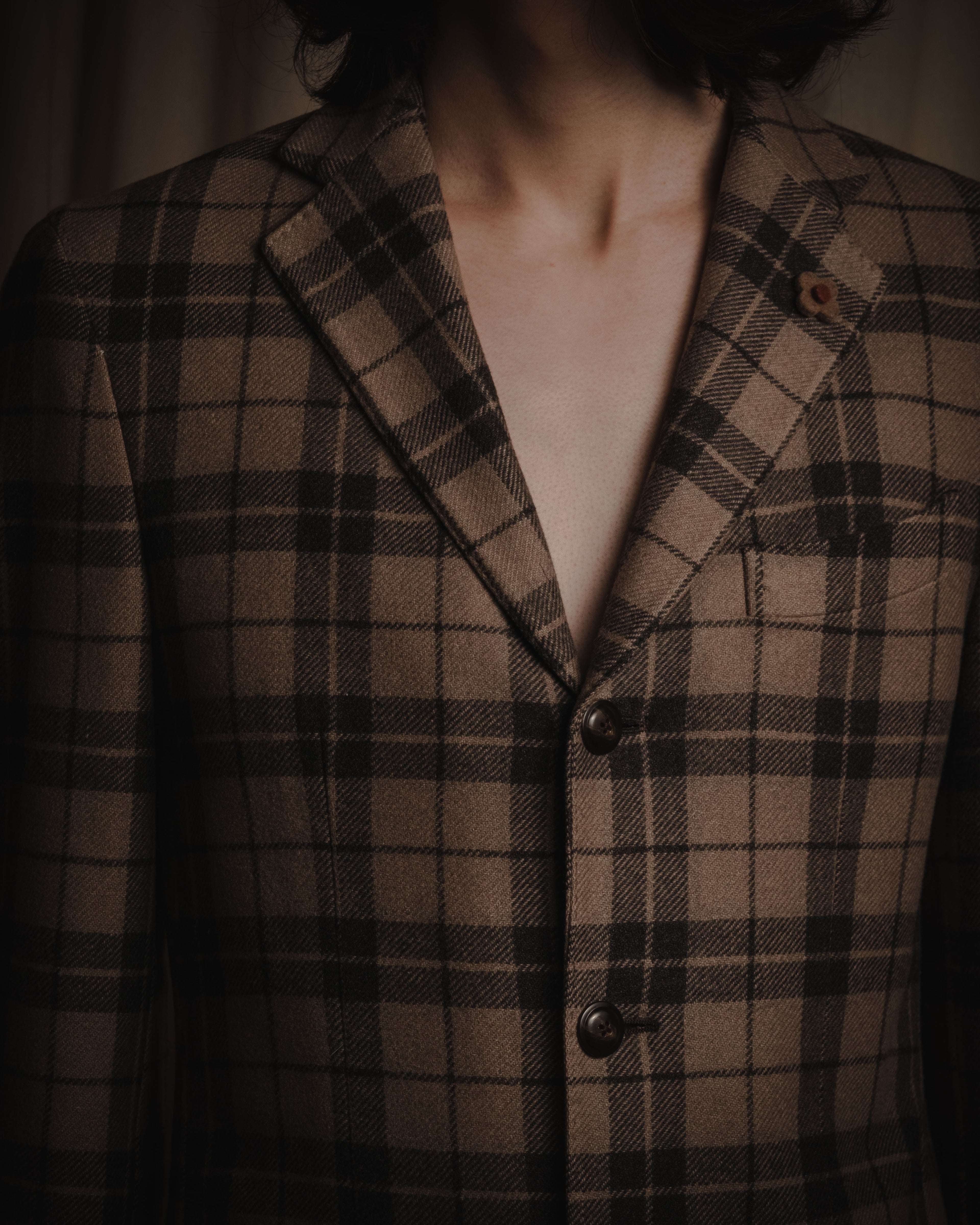"LARDINI" Checked three-button soft-shoulder tailored jacket