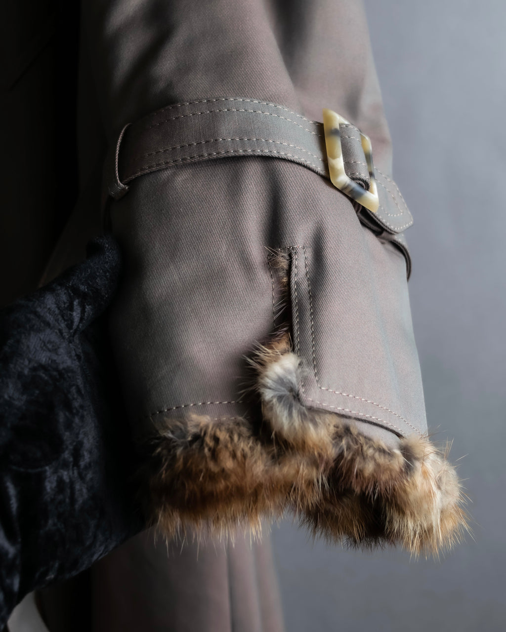 "HIROKI" Real fur lined maxi length belted coat