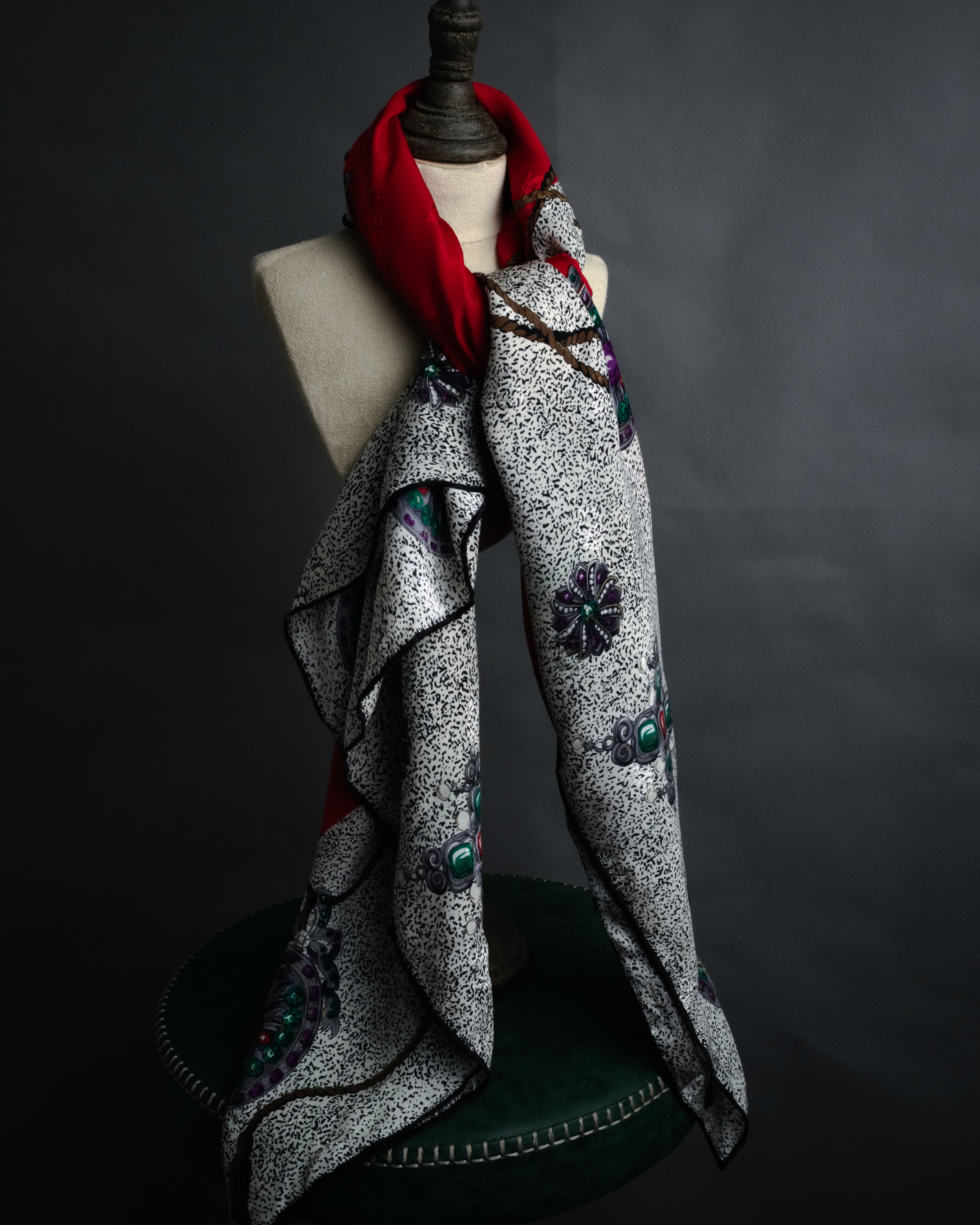 “Christian Dior” 80’s-90’s Jewelry motif monogram silk scarf