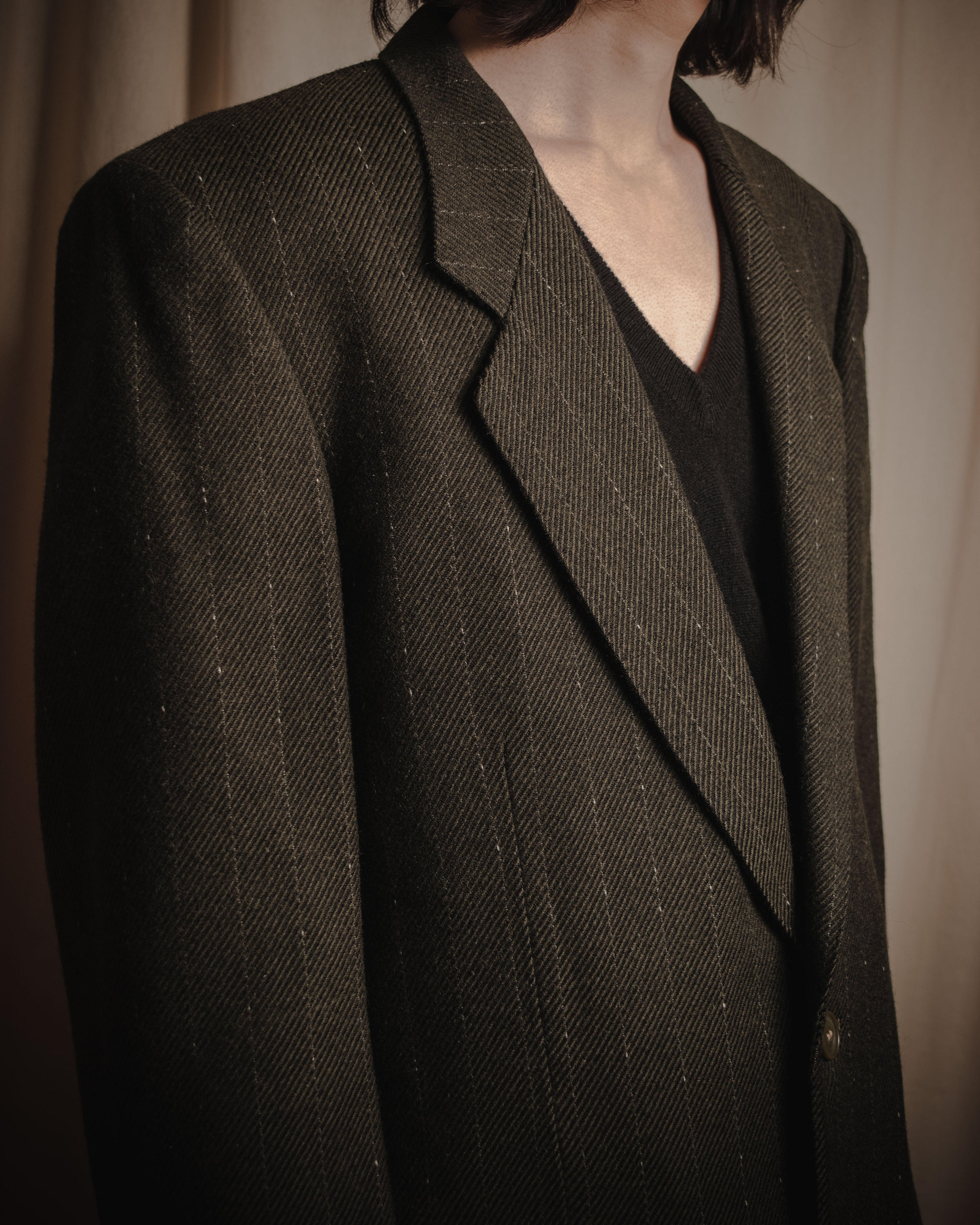 "Yves Saint Laurent diffusion hommes" 80’s-90’s structured glitter pinstripe wool suit set-up