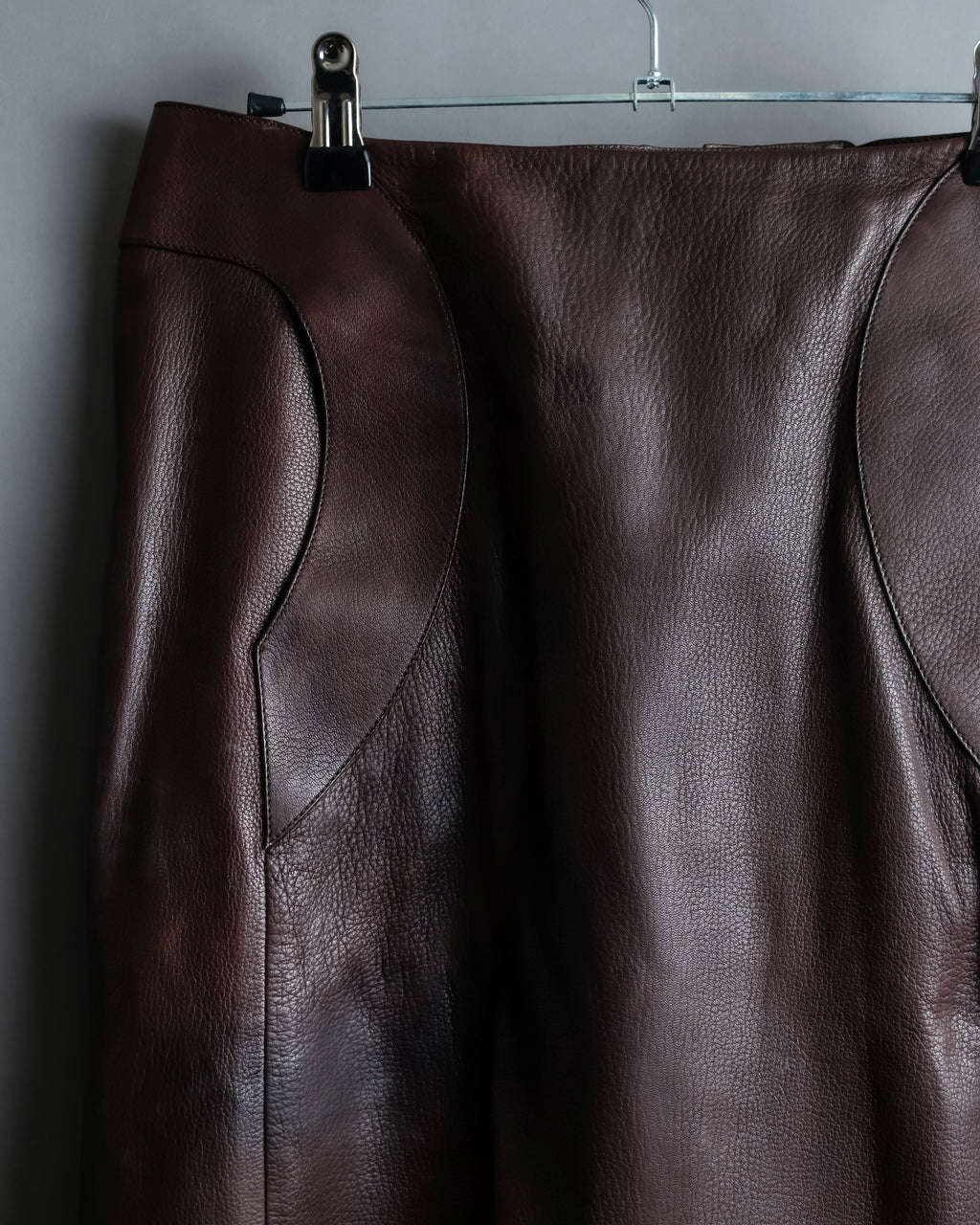 "Hermes by Gaultier" Round Pocket Wine Red Leather Skirt
