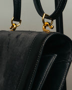 -SPECIAL- “HERMÈS” 80’s-90’s Camargue black leather and canvas shoulder bag