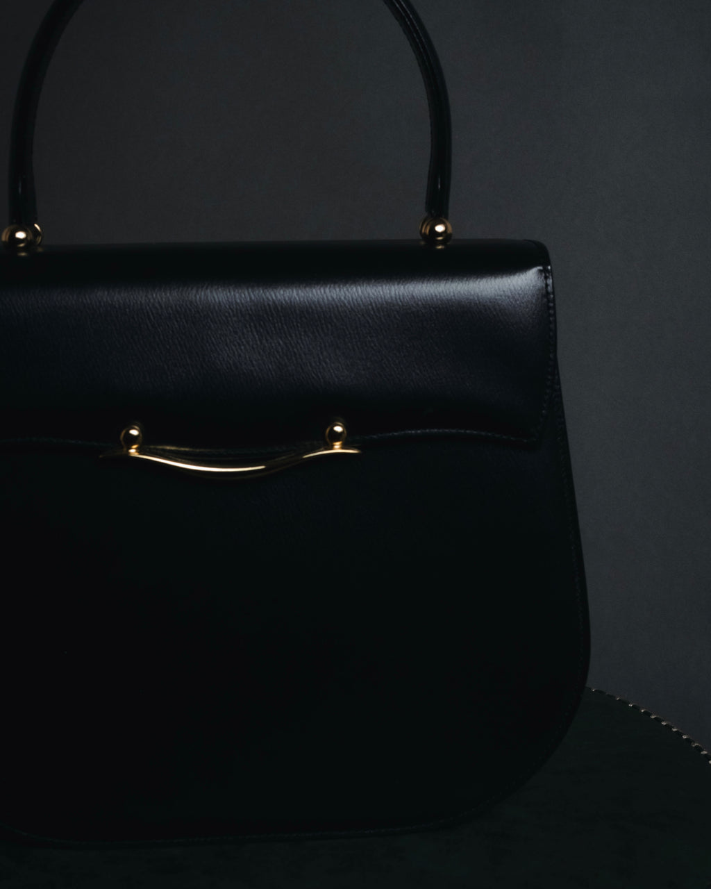 "PIERRE BALMAIN" 80’s-90’s box calf gold bar top handle bag