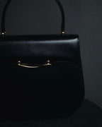 "PIERRE BALMAIN" 80’s-90’s box calf gold bar top handle bag