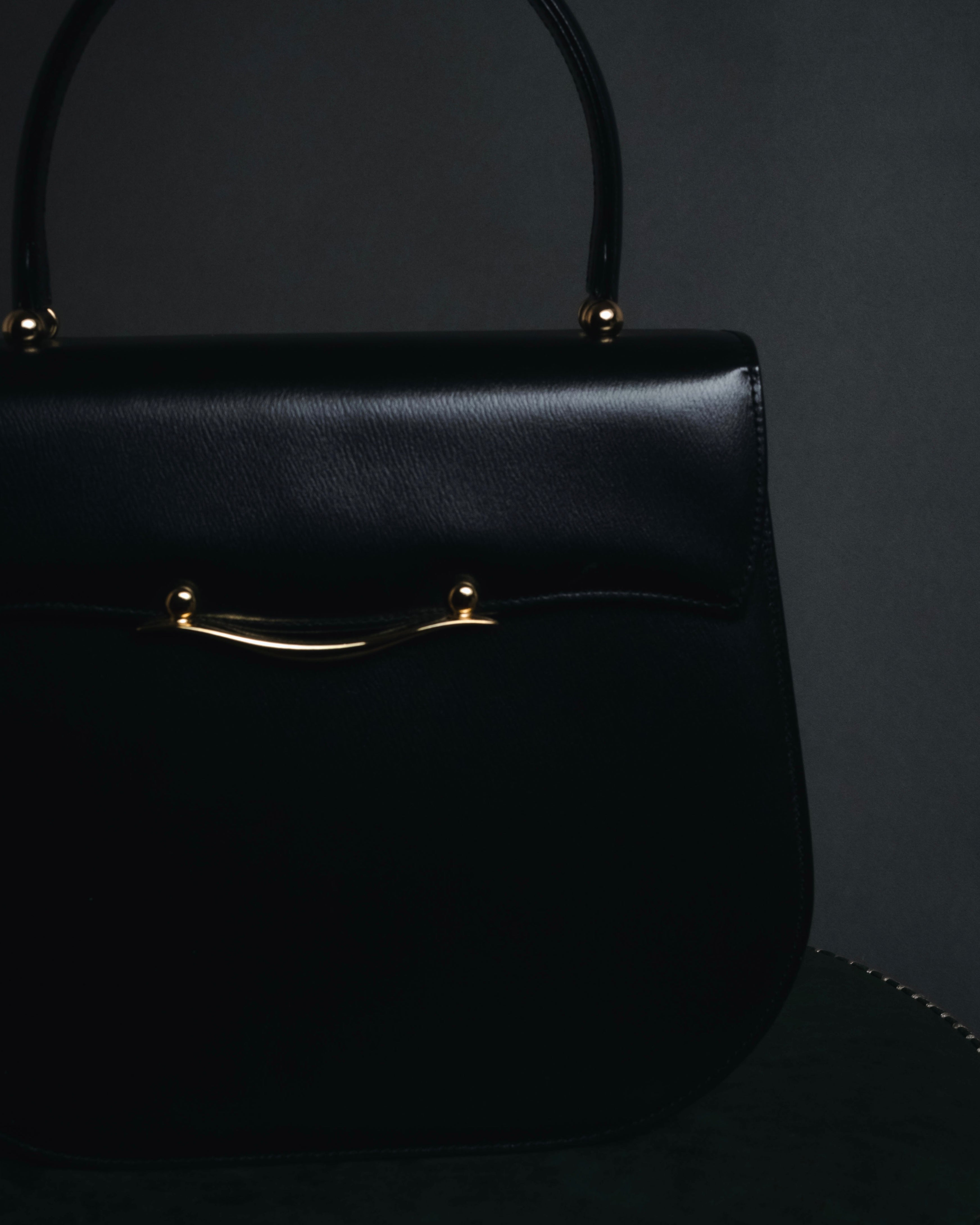 "PIERRE BALMAIN" 80’s-90’s box calf gold bar top handle bag