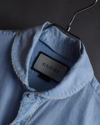 "GUCCI" Lace border design saxe blue shirt