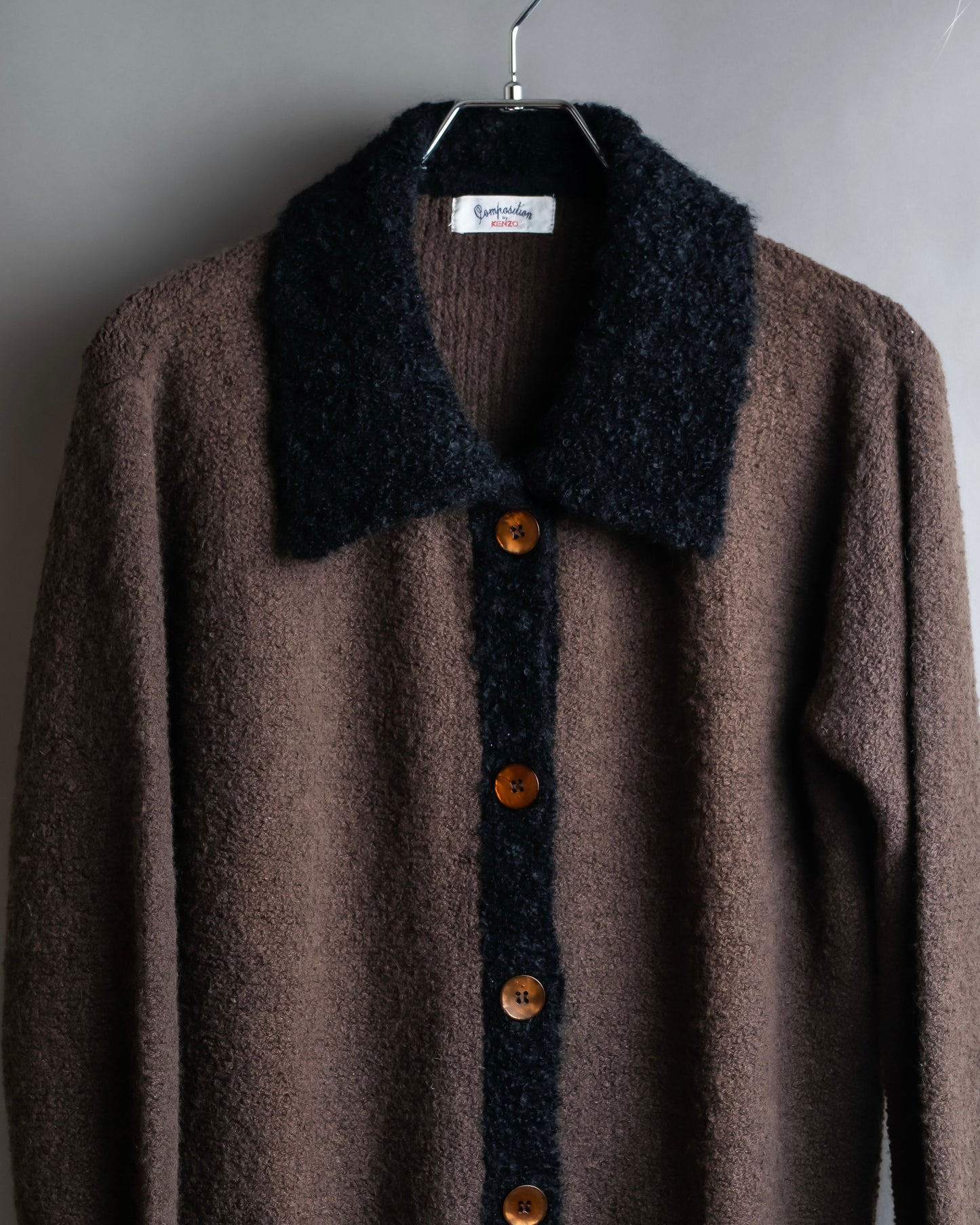 "Composition by KENZO" Fuzzy material cleric design knit coat