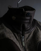 "BURBERRY Black Label" Leather combination design zip-up blouson