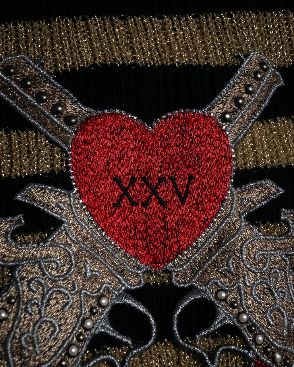 "GUCCI" 17-18aw striped lurex emblem knit sweater