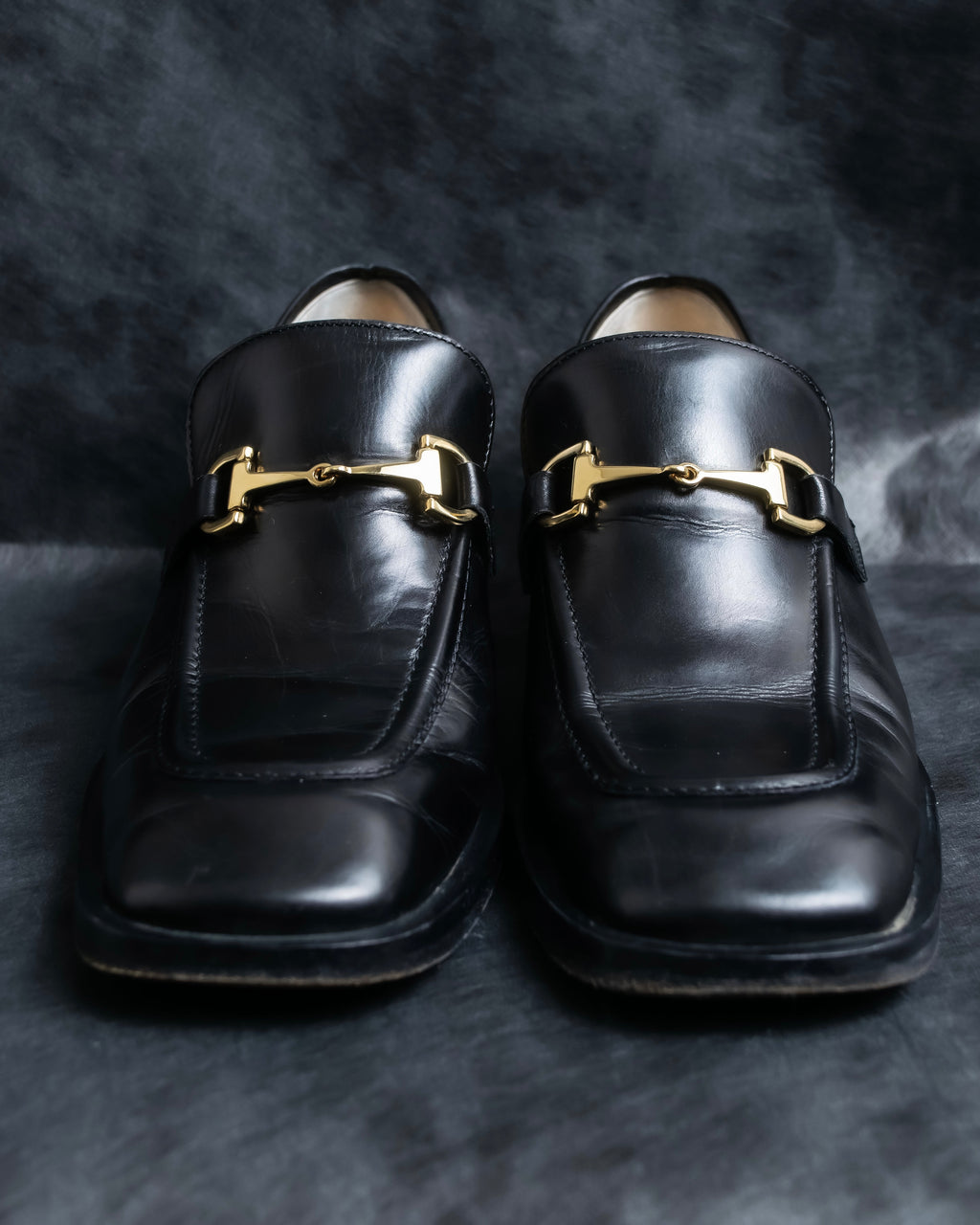 "GUCCI" Horsebit motif square toe heeled loafers