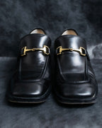 "GUCCI" Horsebit motif square toe heeled loafers