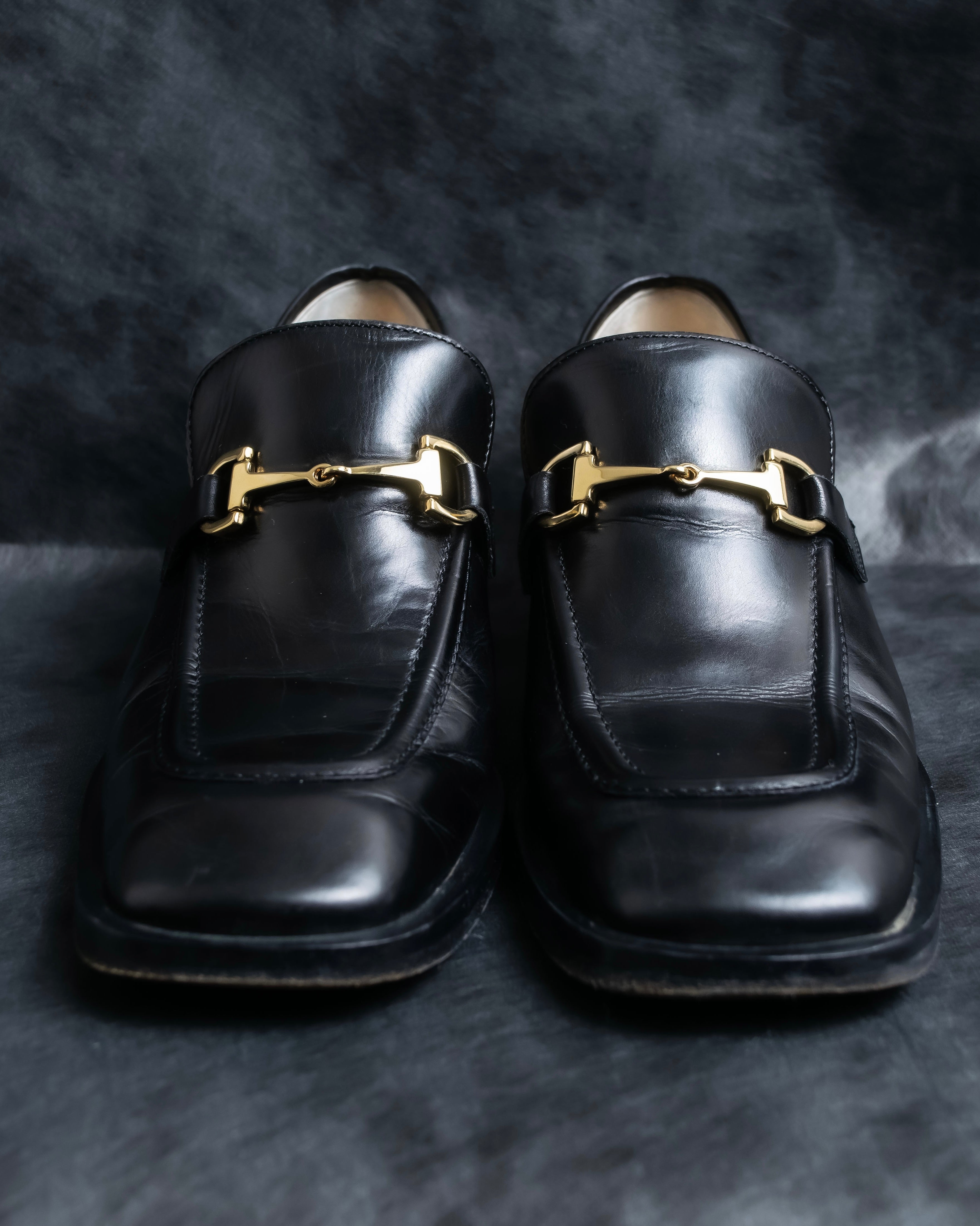 "GUCCI" Horsebit motif square toe heeled loafers