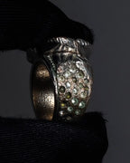 "CHANEL" Camellia motif rhinestone logo design ring