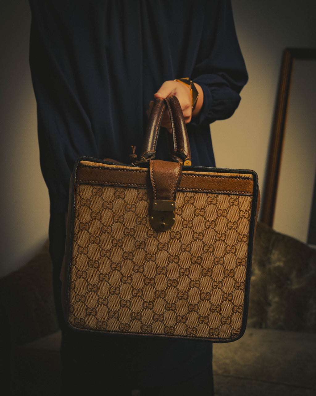 –SPECIAL– "GUCCI" 60's-70's Classic GG monogram Boston bag