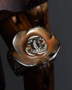 "CHANEL" Camellia motif rhinestone logo design ring