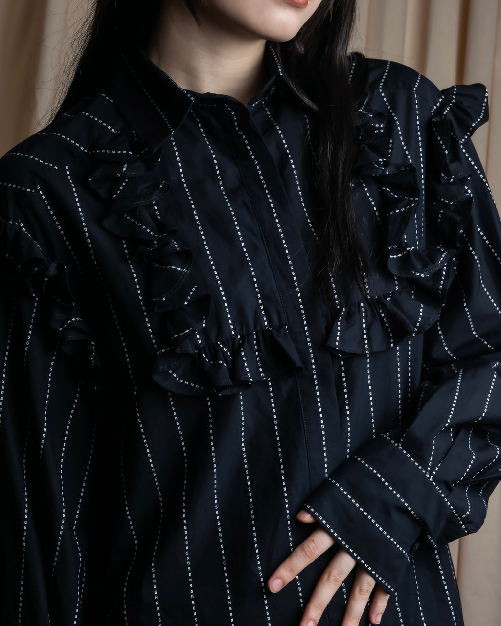 "MSGM" Frill design logo pinstripe pattern shirt