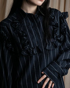 "MSGM" Frill design logo pinstripe pattern shirt