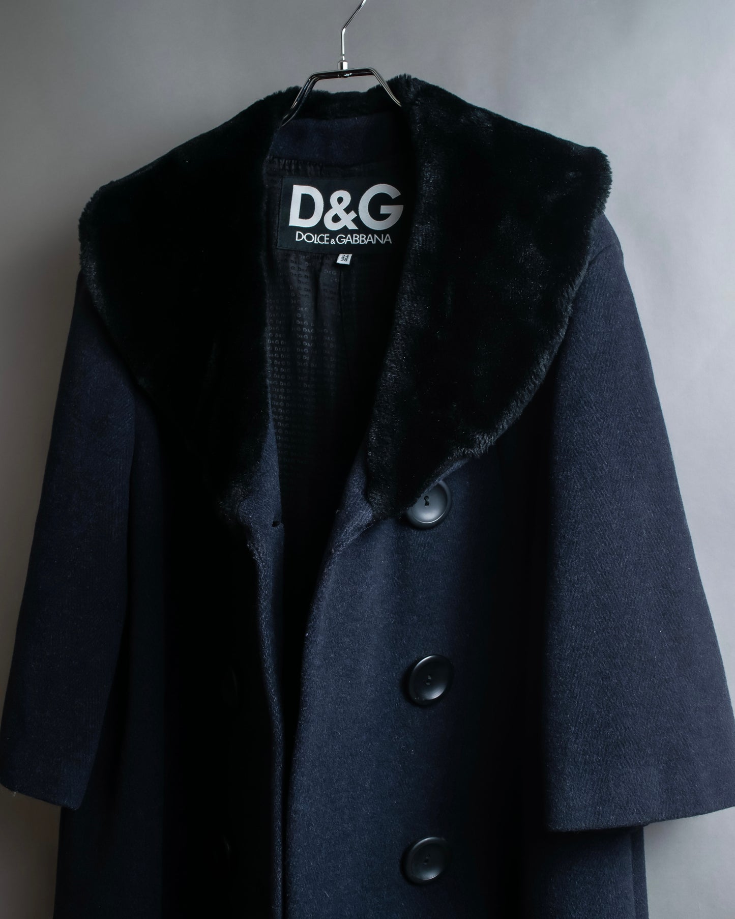 "Dolce & Gabbana" Large lapel fur shawl collar double-breasted coat