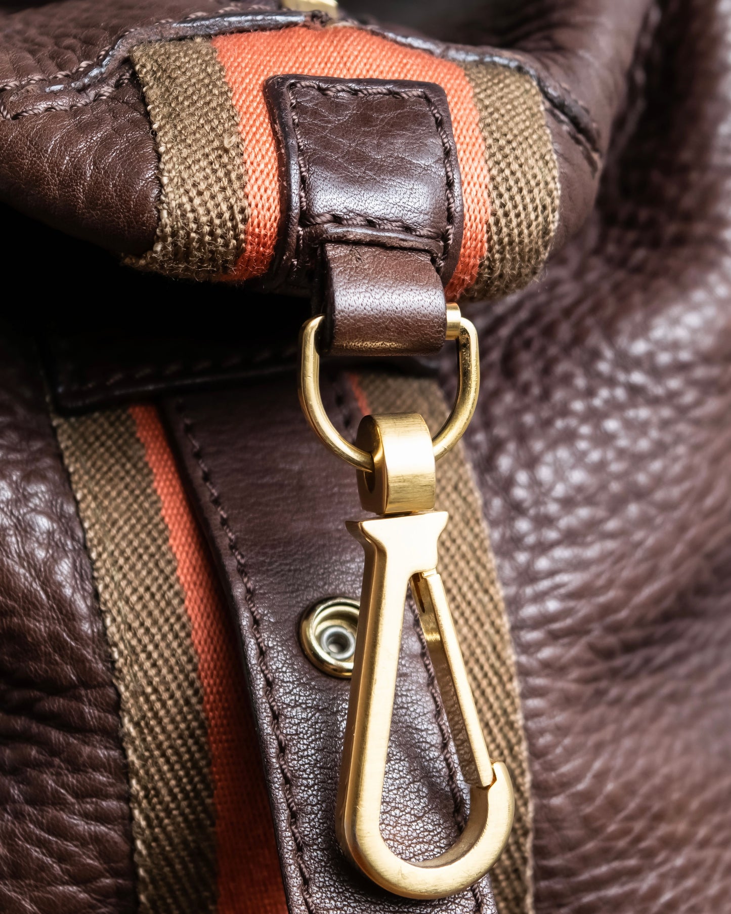 "LOEWE" Orange stitch design engraved logo leather boston bag