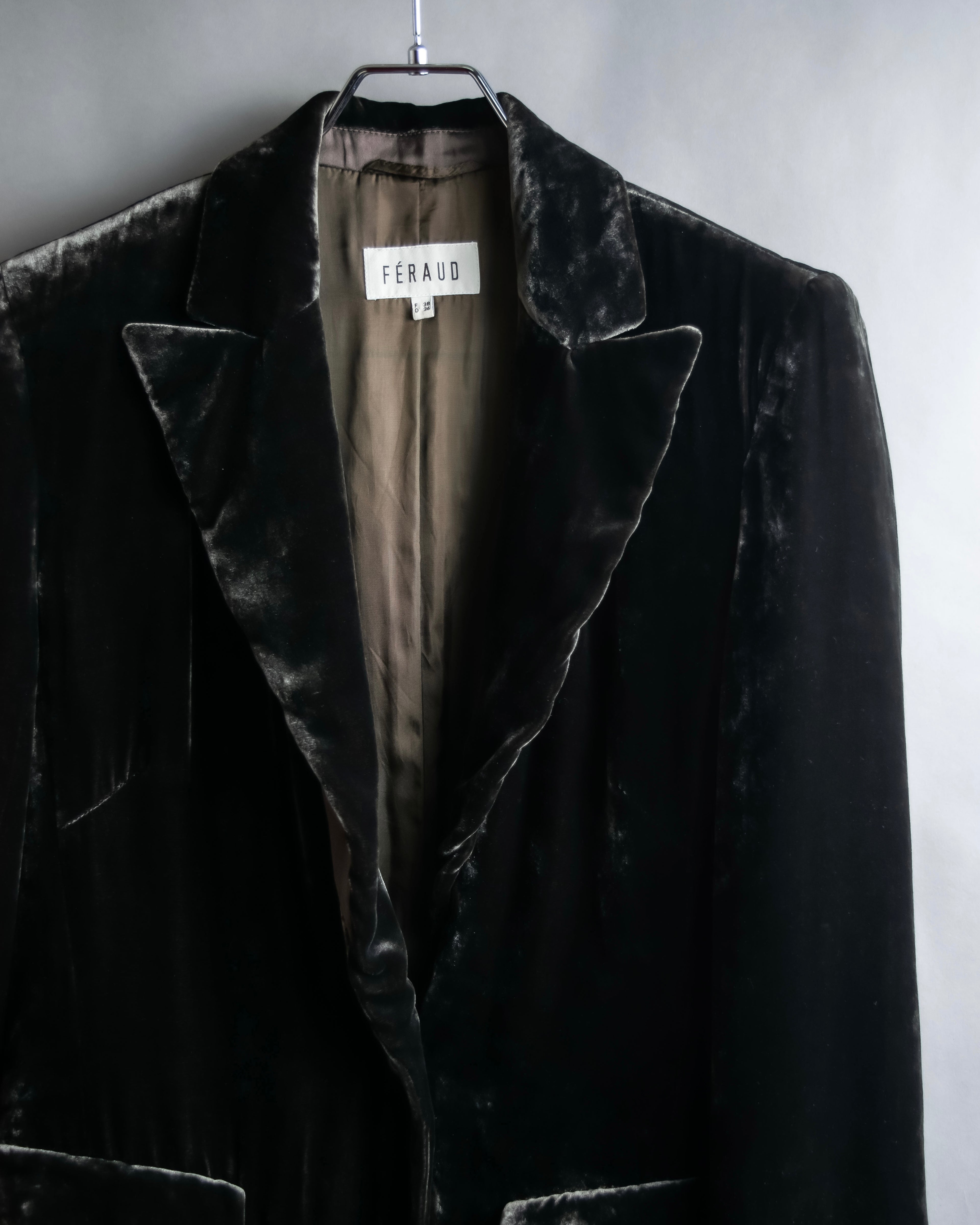 "FERAUD" Vintage velour glossy black tailored jacket