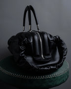 "Christian Dior" CD motif charm design gathered leather hand bag