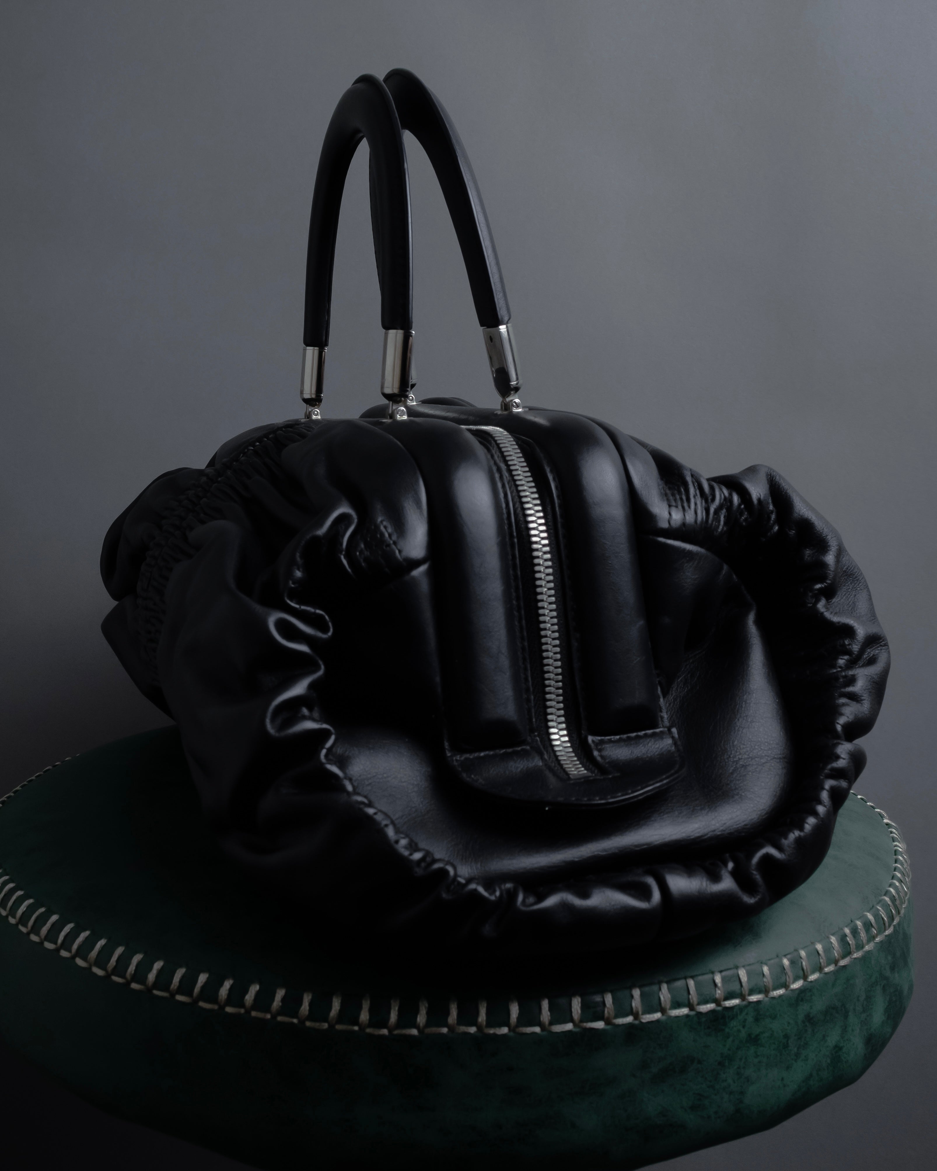 "Christian Dior" CD motif charm design gathered leather hand bag