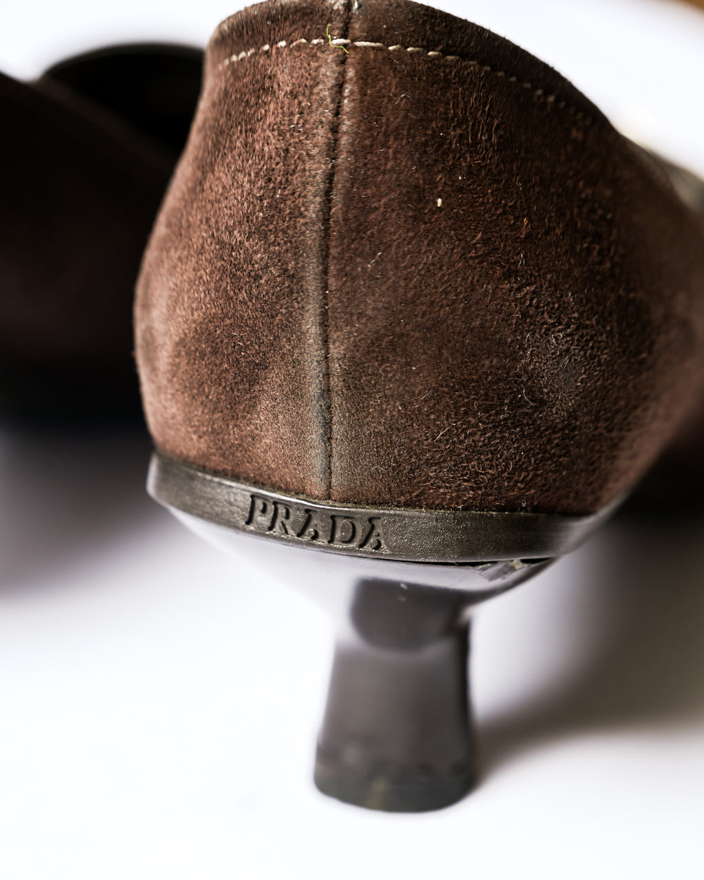 PRADA/ Brown Suede Leather Classic Pumps Heels