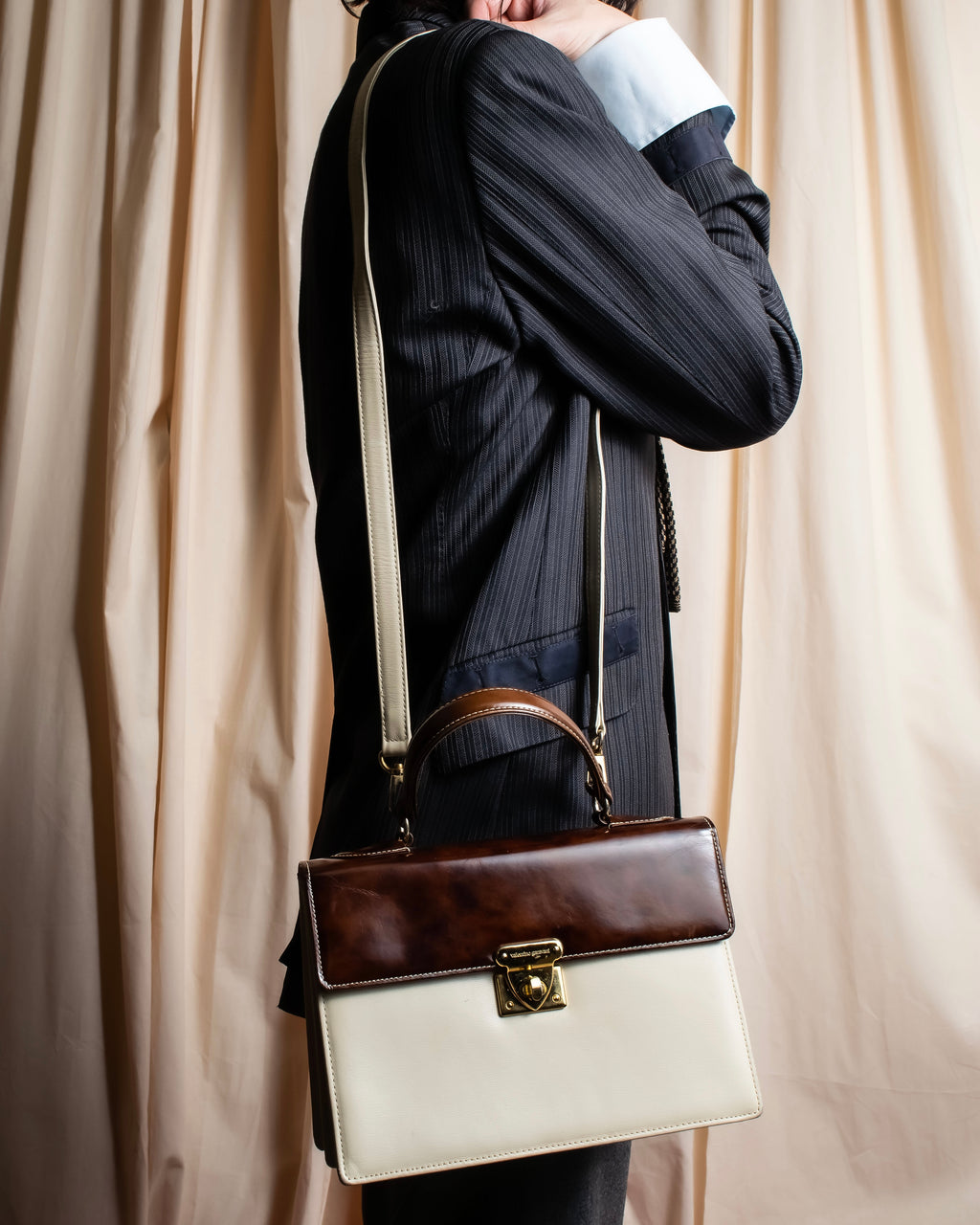 "Valentino Garavani" Square form bicolor 2way leather bag