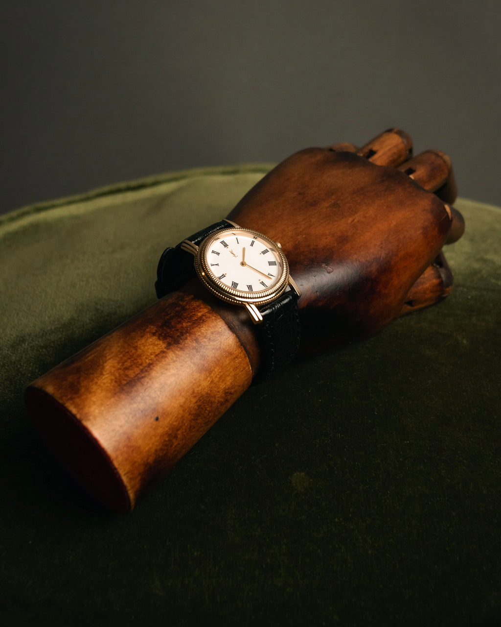 “Yves Saint Laurent” 80’s-90’s coin edge quartz leather watch