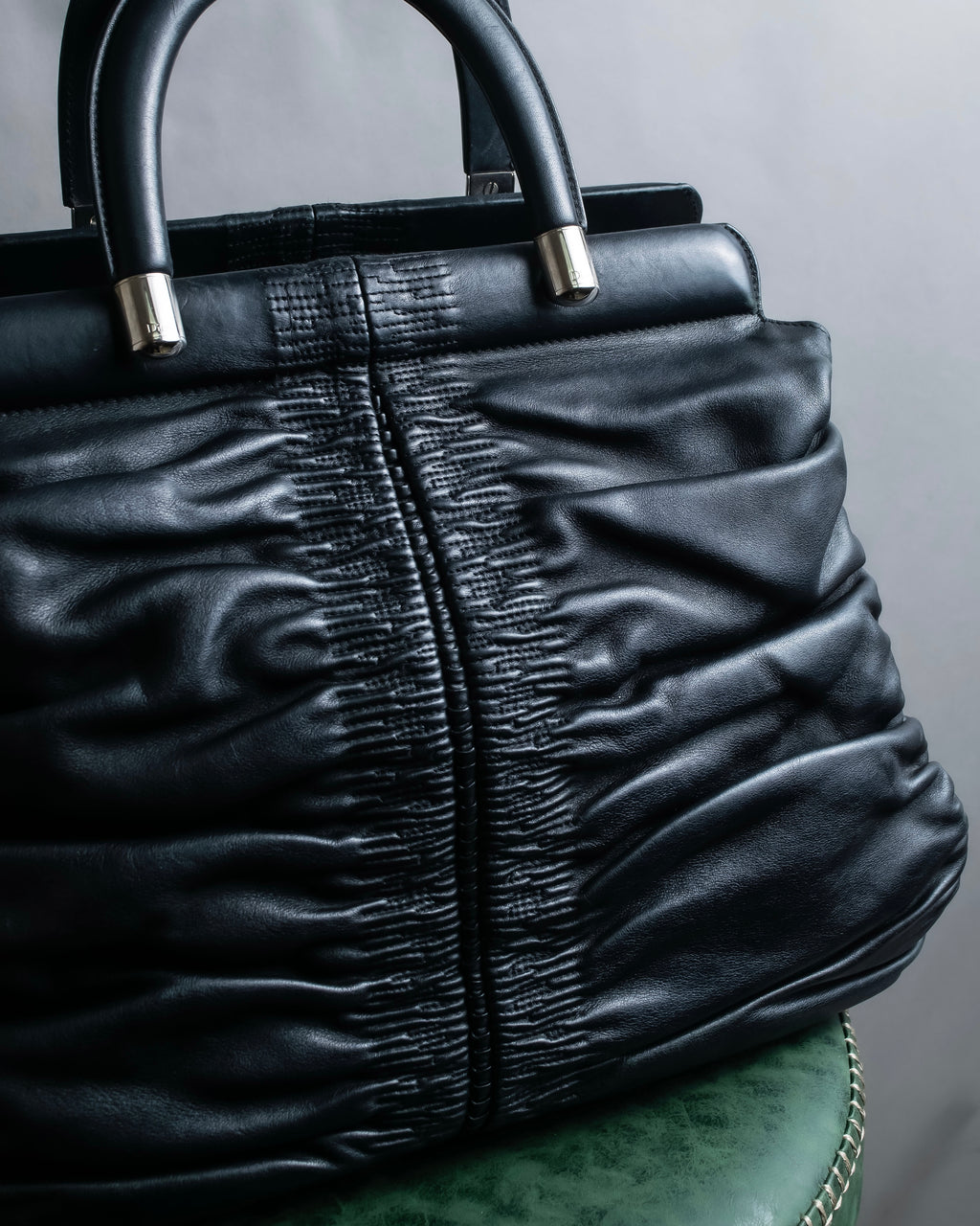 "Christian Dior" Karenina gathered design leather handbag