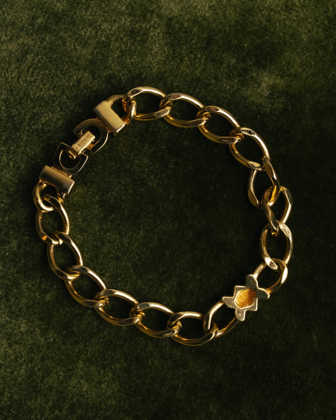"Christian Dior" 90's Gold tone rhinestone chain bracelet