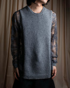 "VALENTINO" Floral lace cable knit docking design pullover