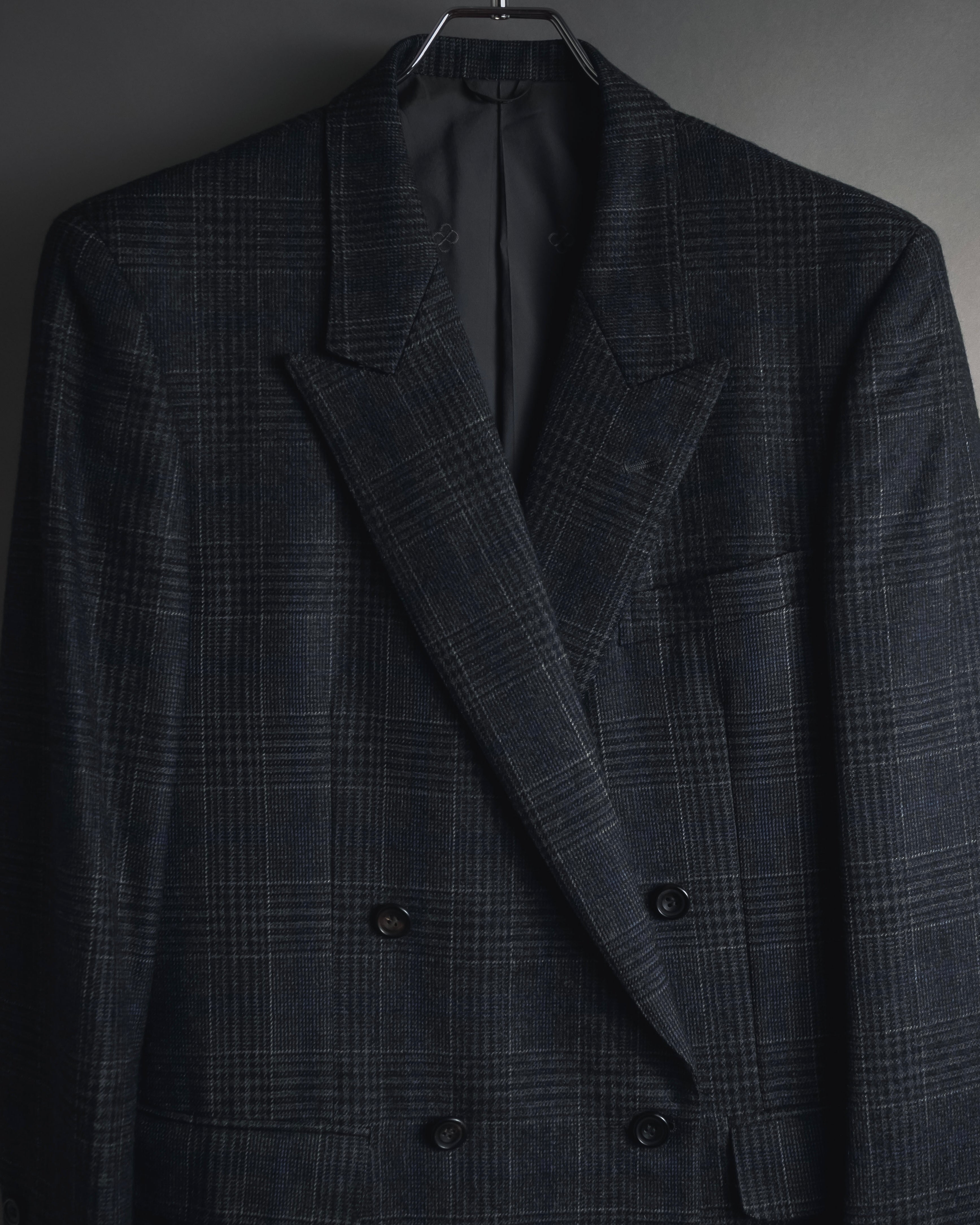 "BALENCIAGA" 90’s Cashmere blend glen check double-breasted blazer