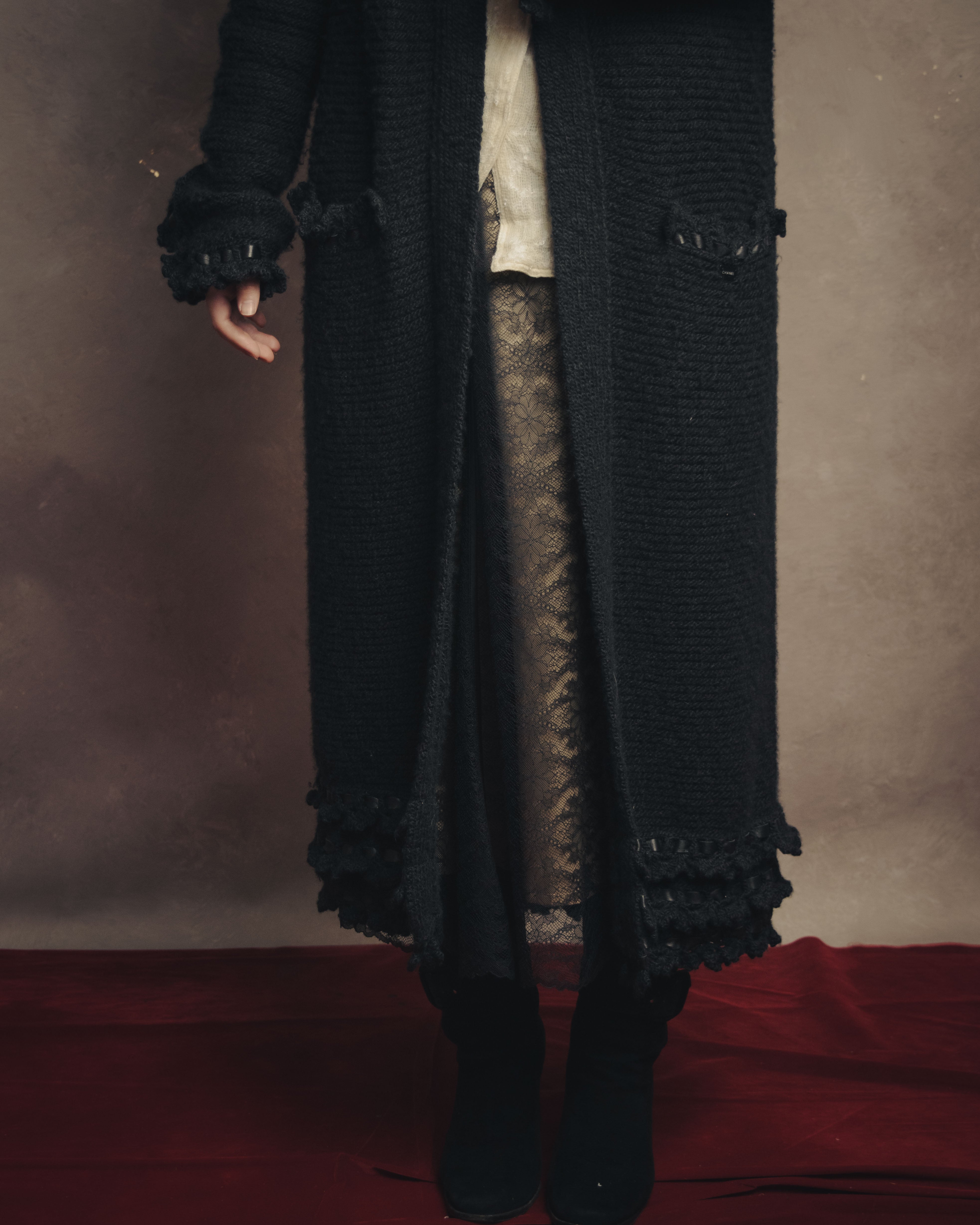 SPECIAL- “CHANEL“ 2004 Leather interlaced long knit coat – MOOD