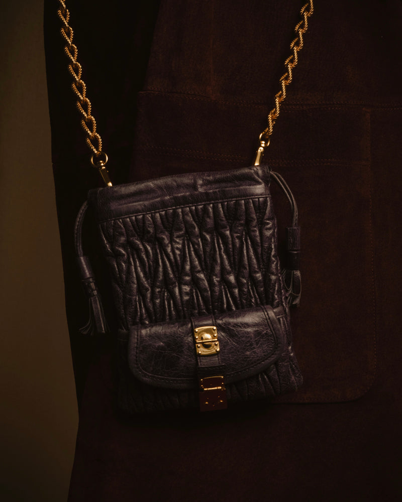 "MIU MIU" 10's Matelasse quilted design leather shoulder mini bag
