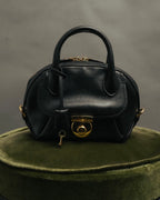 –SPECIAL– “Salvatore Ferragamo“ 00’s-10’s Black leather dome handbag