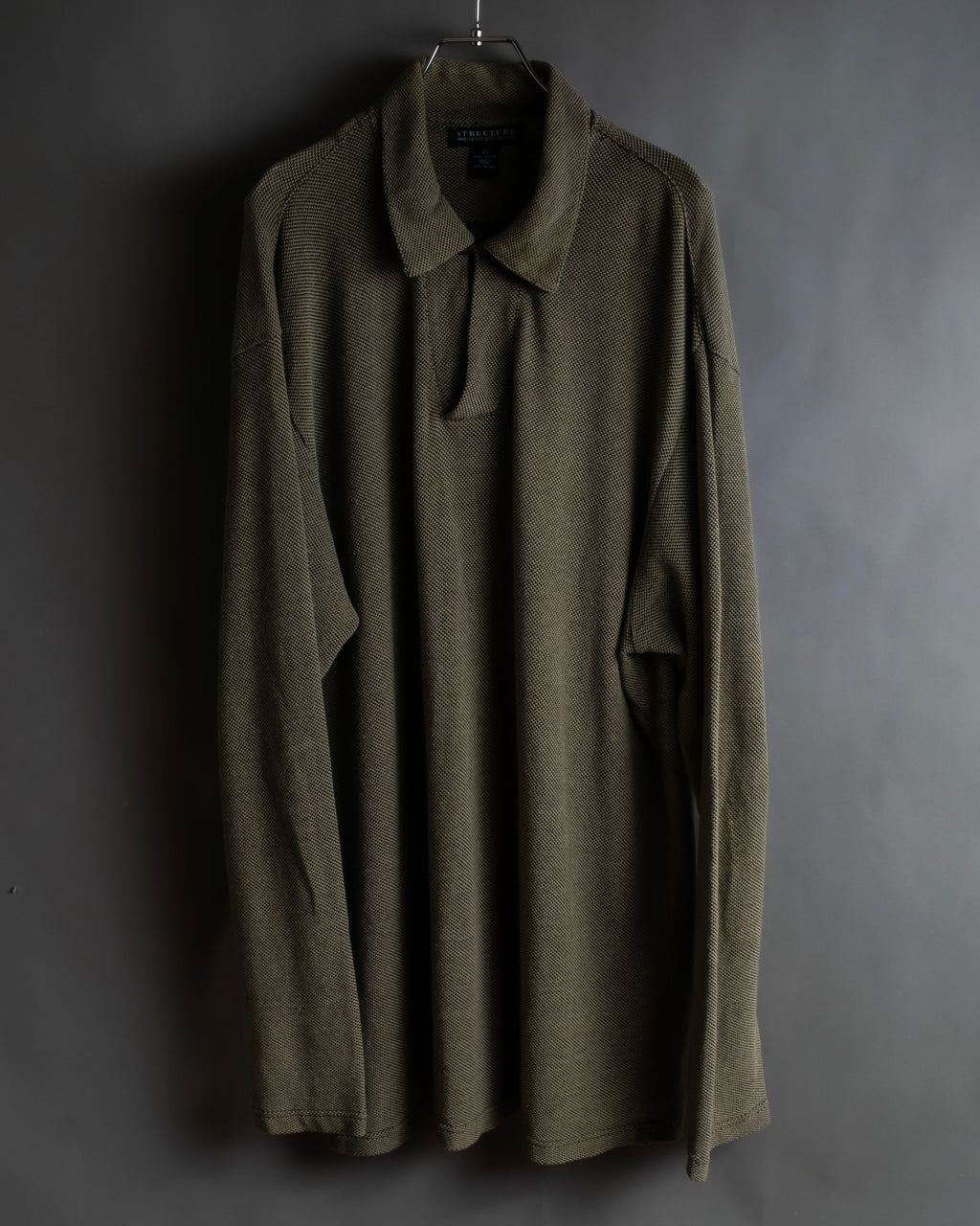 "Vintage herringbone long sleeve polo shirt"