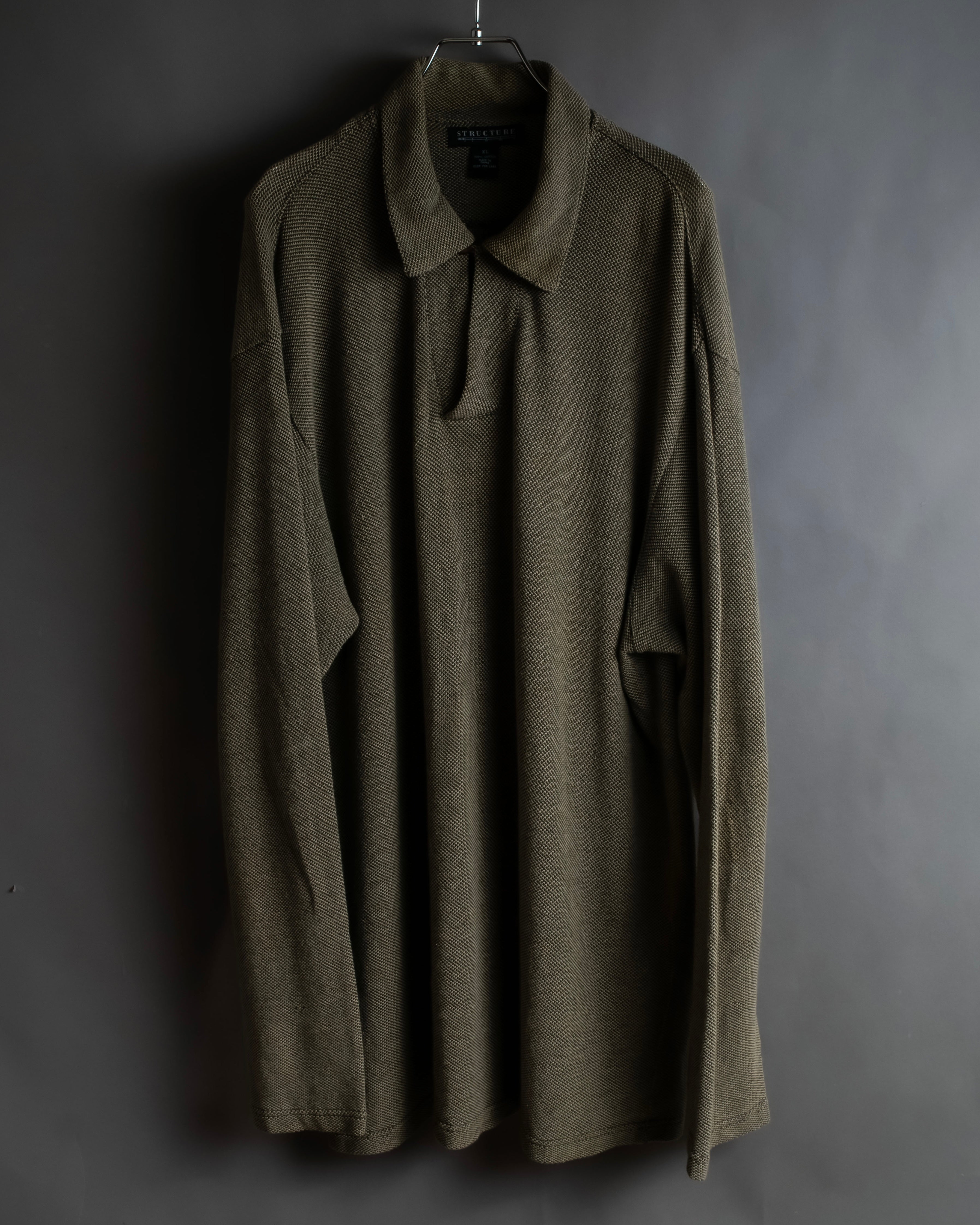 "Vintage herringbone long sleeve polo shirt"