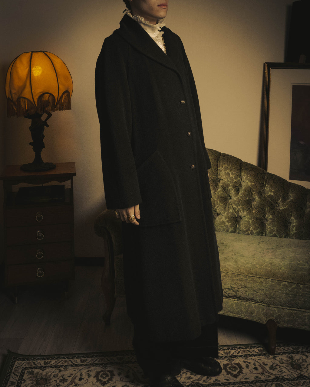 -SPECIAL- "Salvatore Ferragamo" 90's-00's Alpaca wool oversized shawl collar long coat