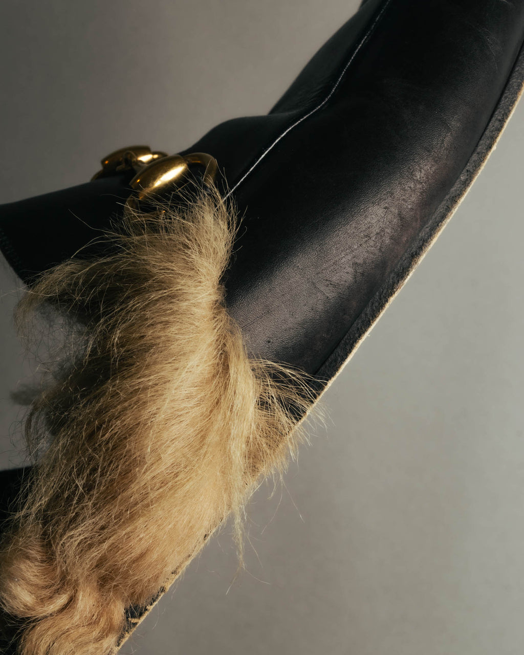 "GUCCI" 2010's Fur lined horsebit backless loafer