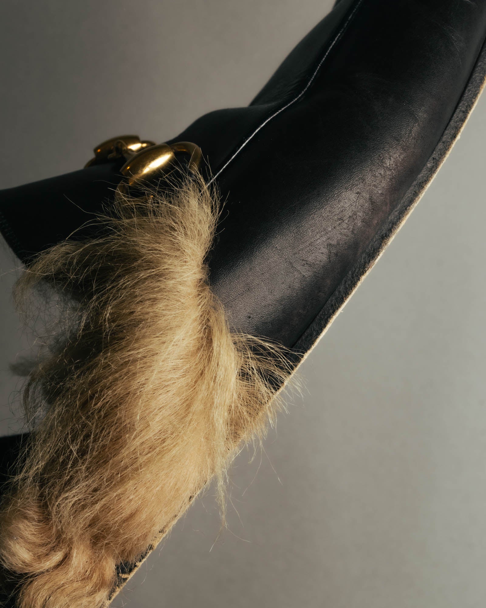 "GUCCI" 2010's Fur lined horsebit backless loafer