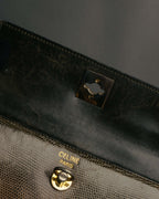 "CELINE" 70's-80's Structured lizard embossed leather top handle handbag