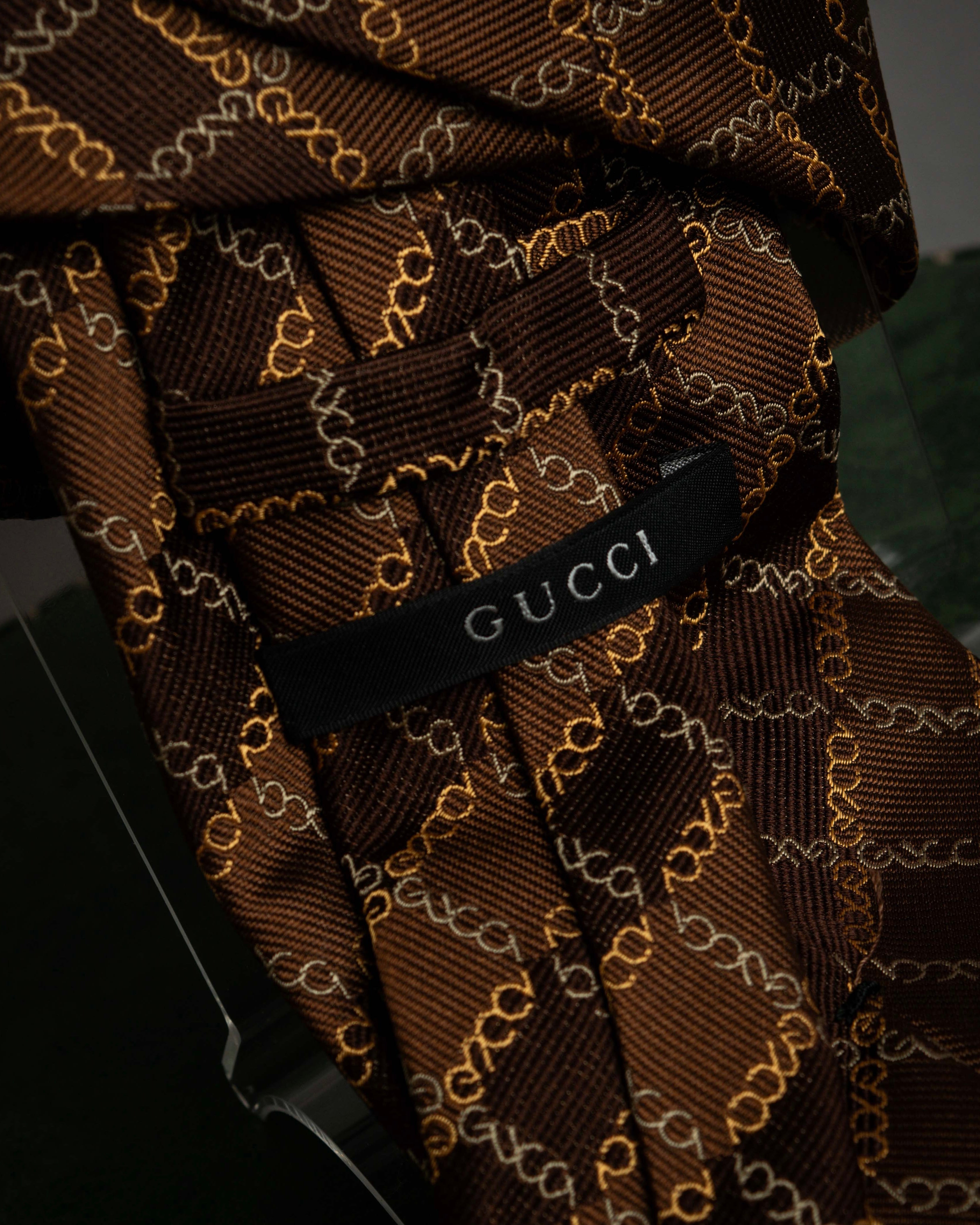 "GUCCI" Chain plaid design silk neck tie
