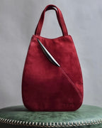 "LOEWE" Deep red color triangle suede bag