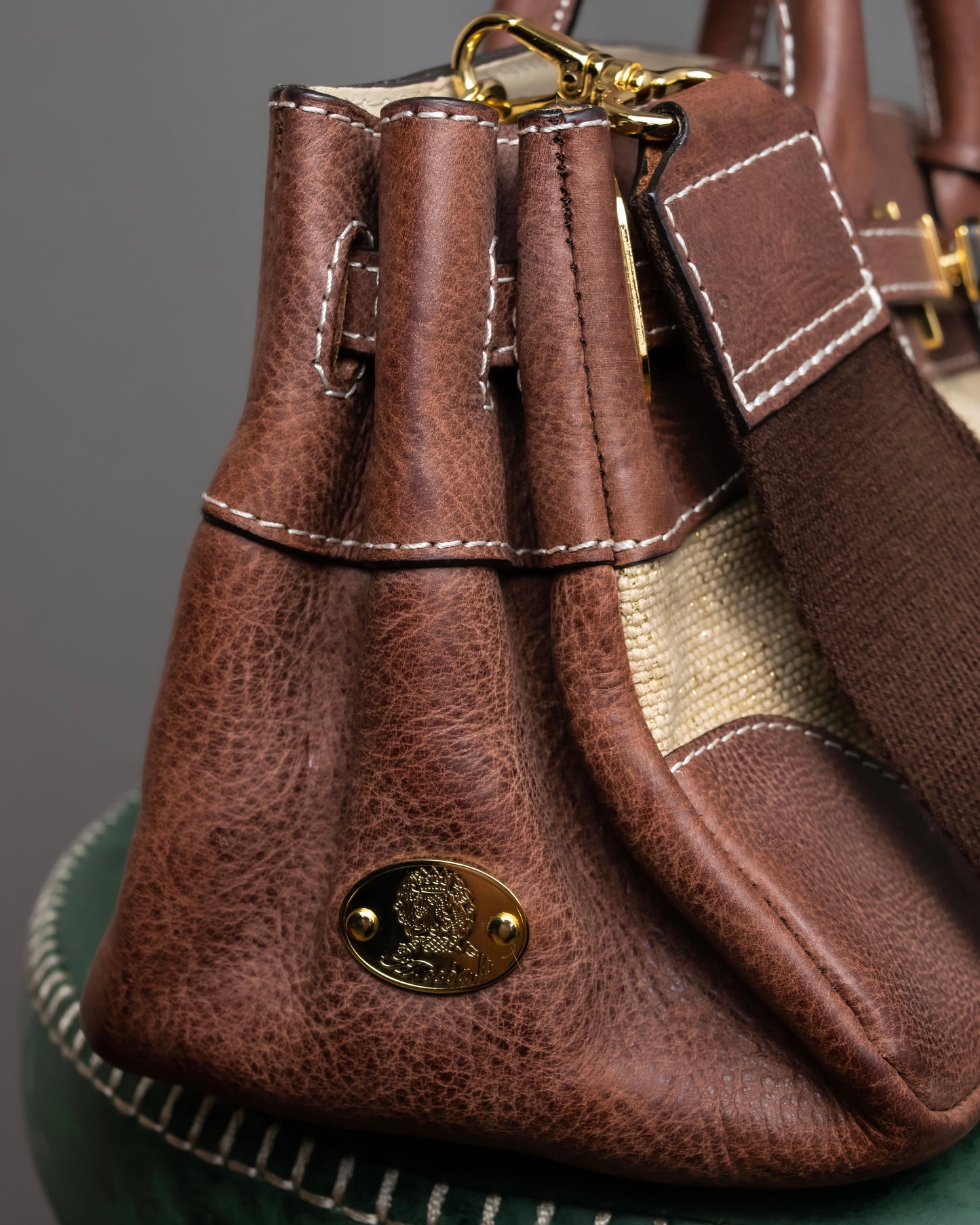 "ADMJ" Leather & canvas combination 2way shoulder bag